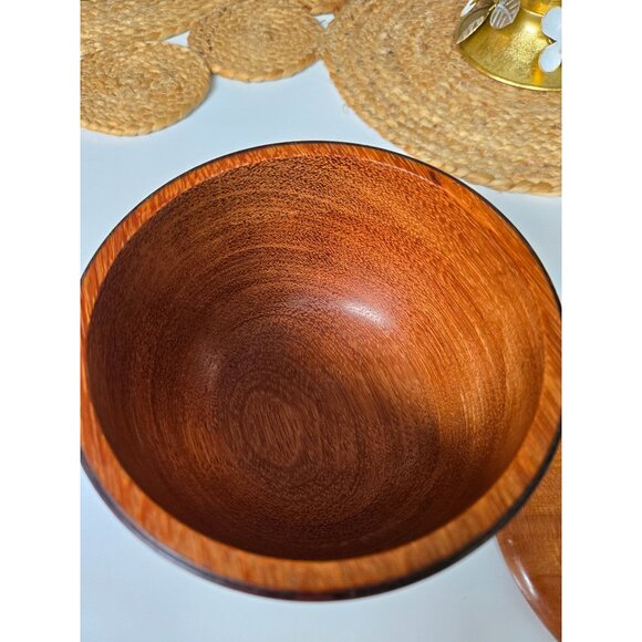 Handcrafted Round Wood Tobacco Jar With Finial Lid & Ridged Seal - Picture 5 of 10